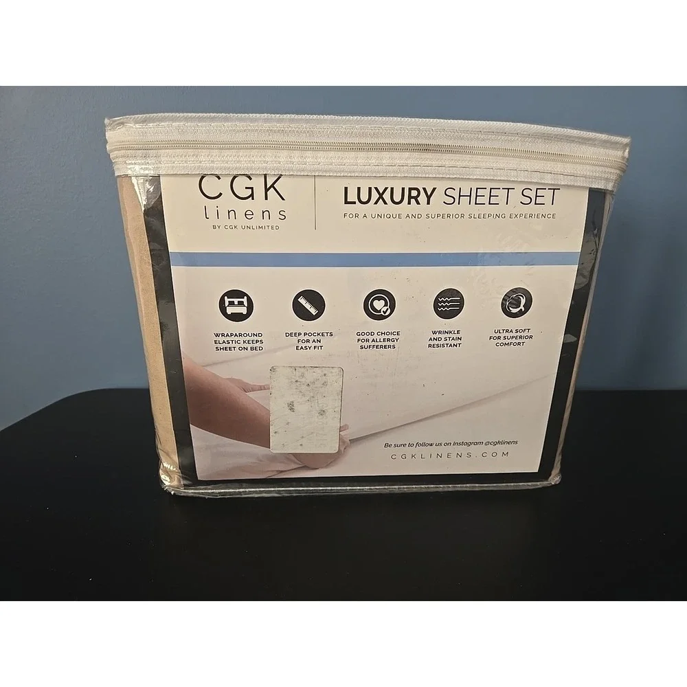 CGK‎ Linens Queen Flat Sheet, Fitted Sheet, 2 Pillowcases Beige 6pc Sheets NEW